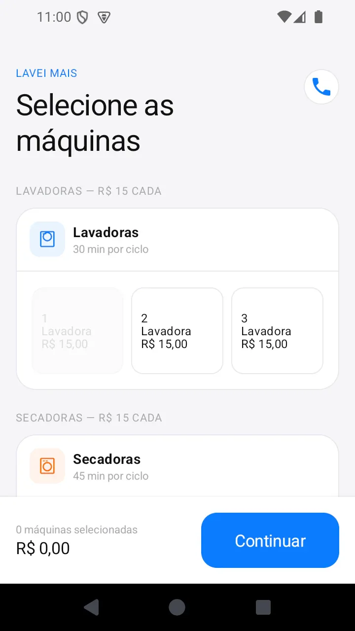 Home screen of the Lavei Mais POS app